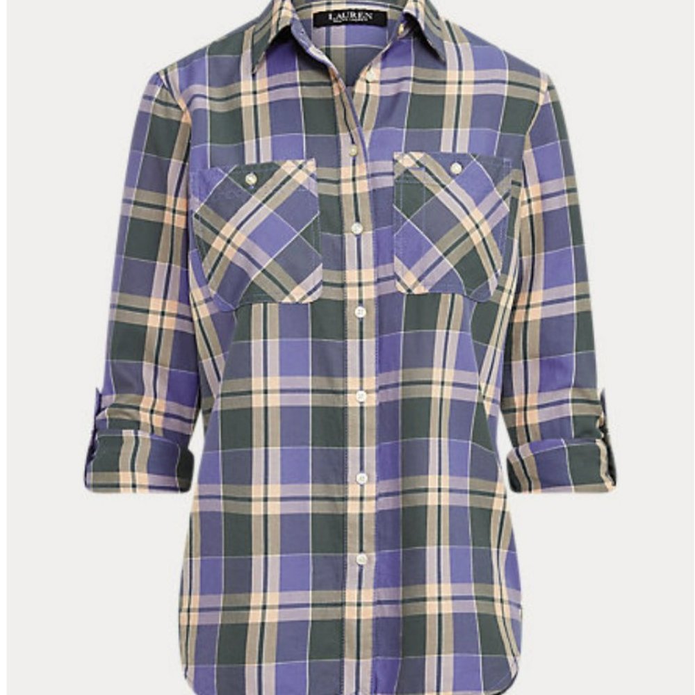 Ralph Lauren Twill Plaid Shirt // lavender vintage wash // cotton / sz MP // EUC